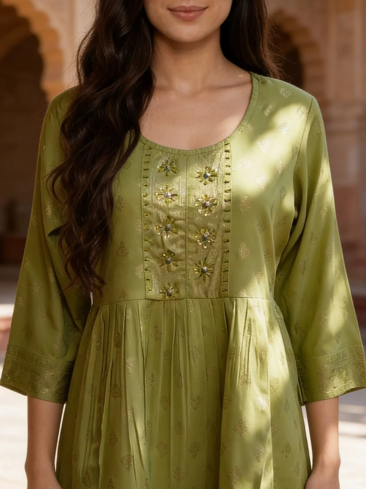 Buy Rayon Embroidered A-Line Short Length Short Kurta-Pista Green