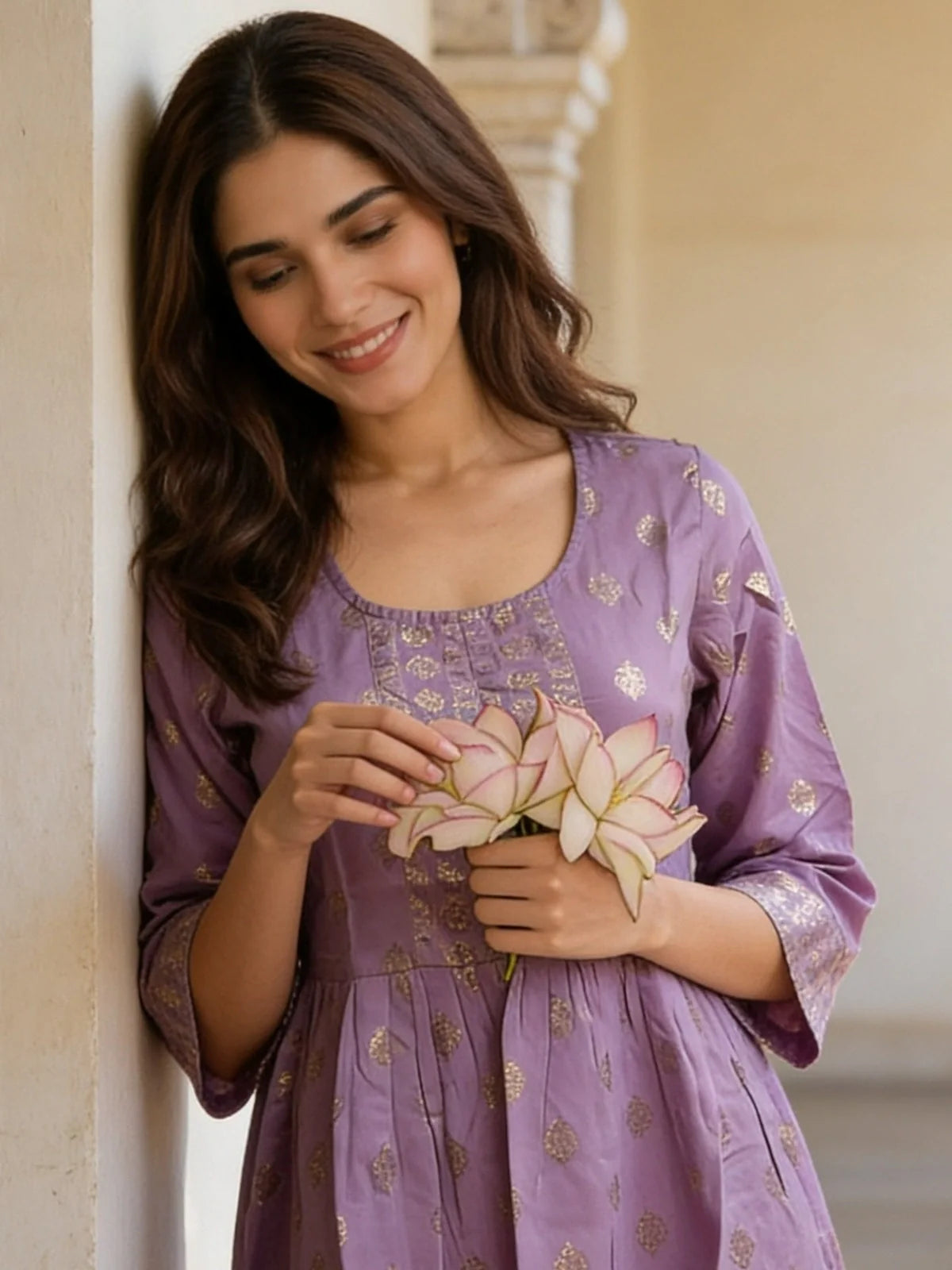 Buy Rayon Printed A-Line Short Length Short Kurta-Lavender
