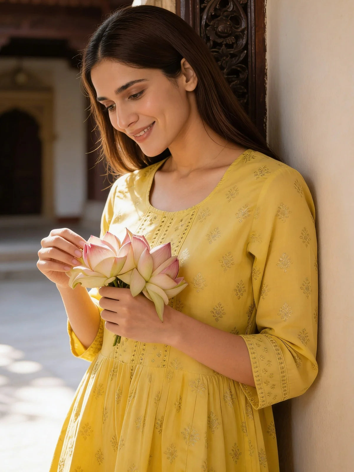 Buy Rayon Embroidered A-Line Short Length Short Kurta-Mustard