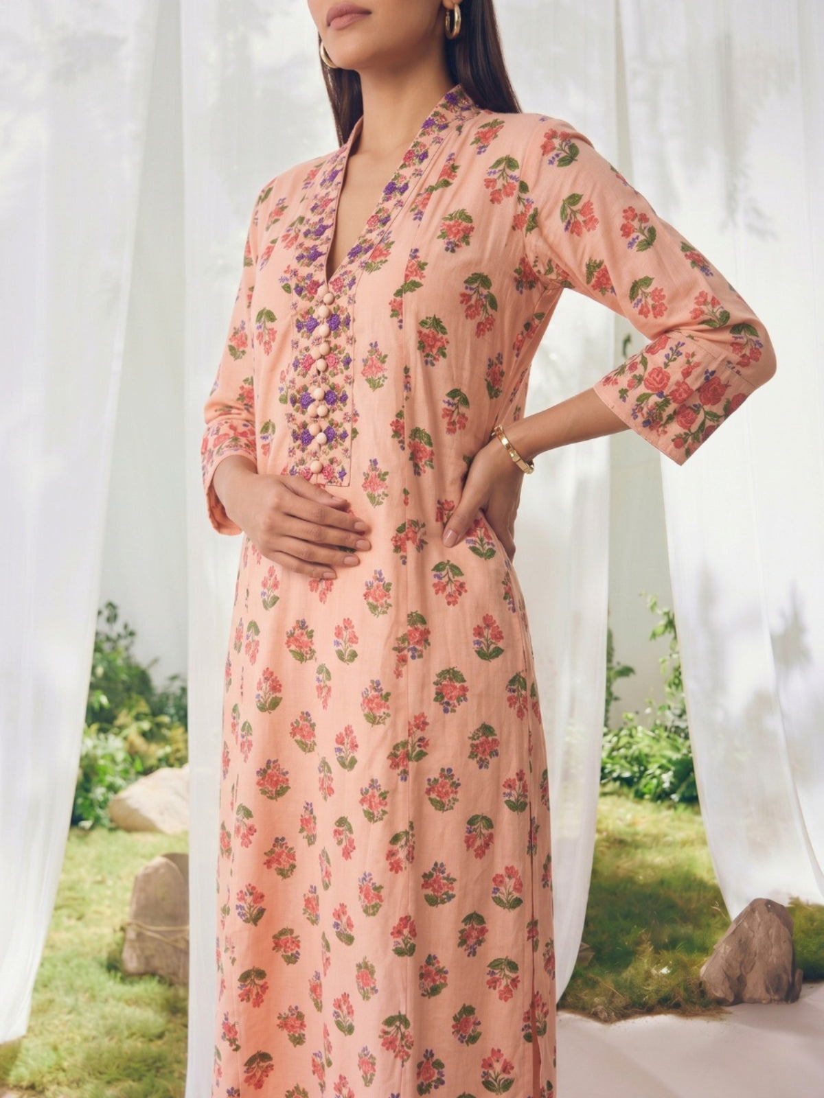Printed Straight Calf Length Kurta With Pant
