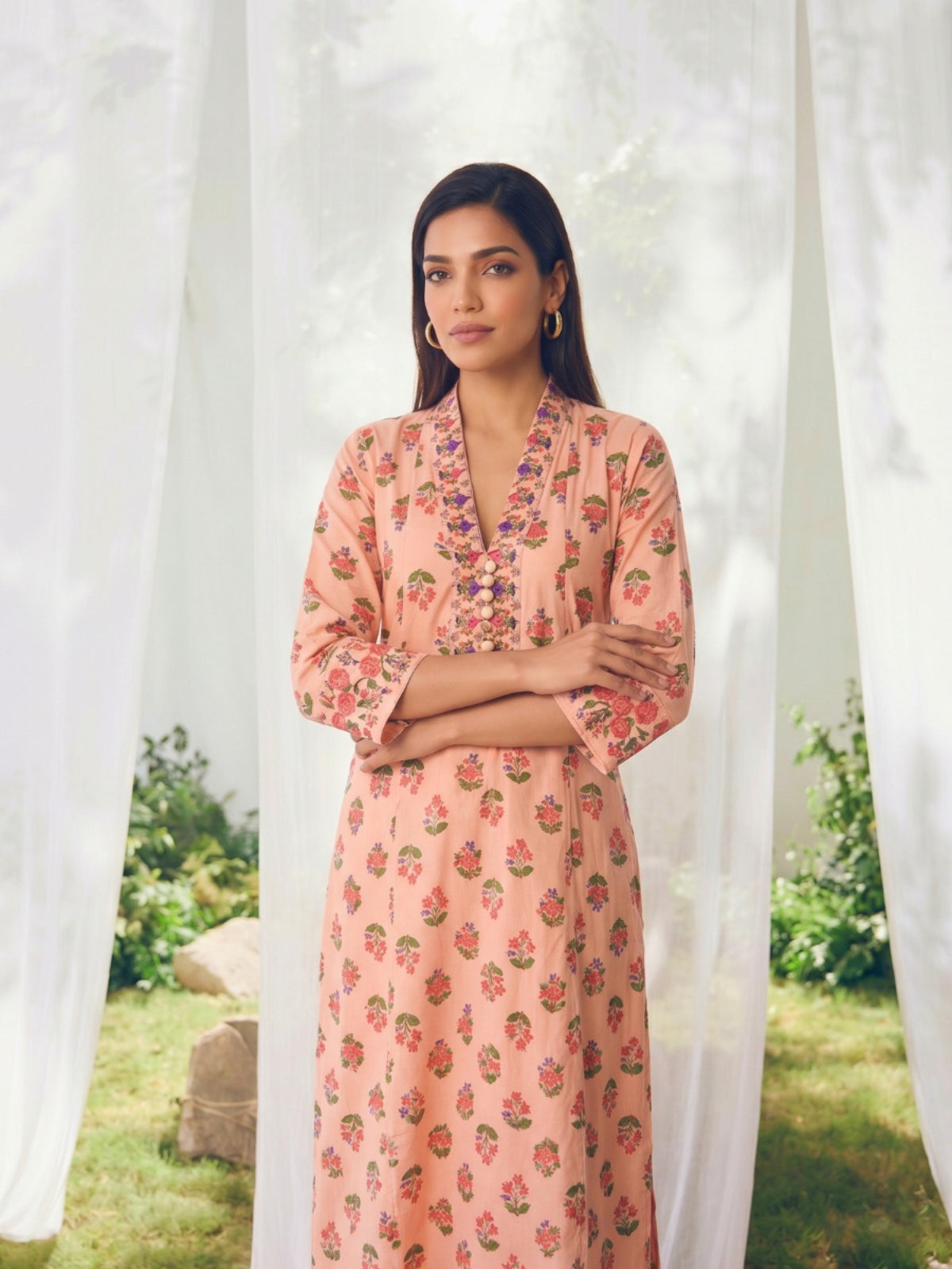 Printed Straight Calf Length Kurta With Pant
