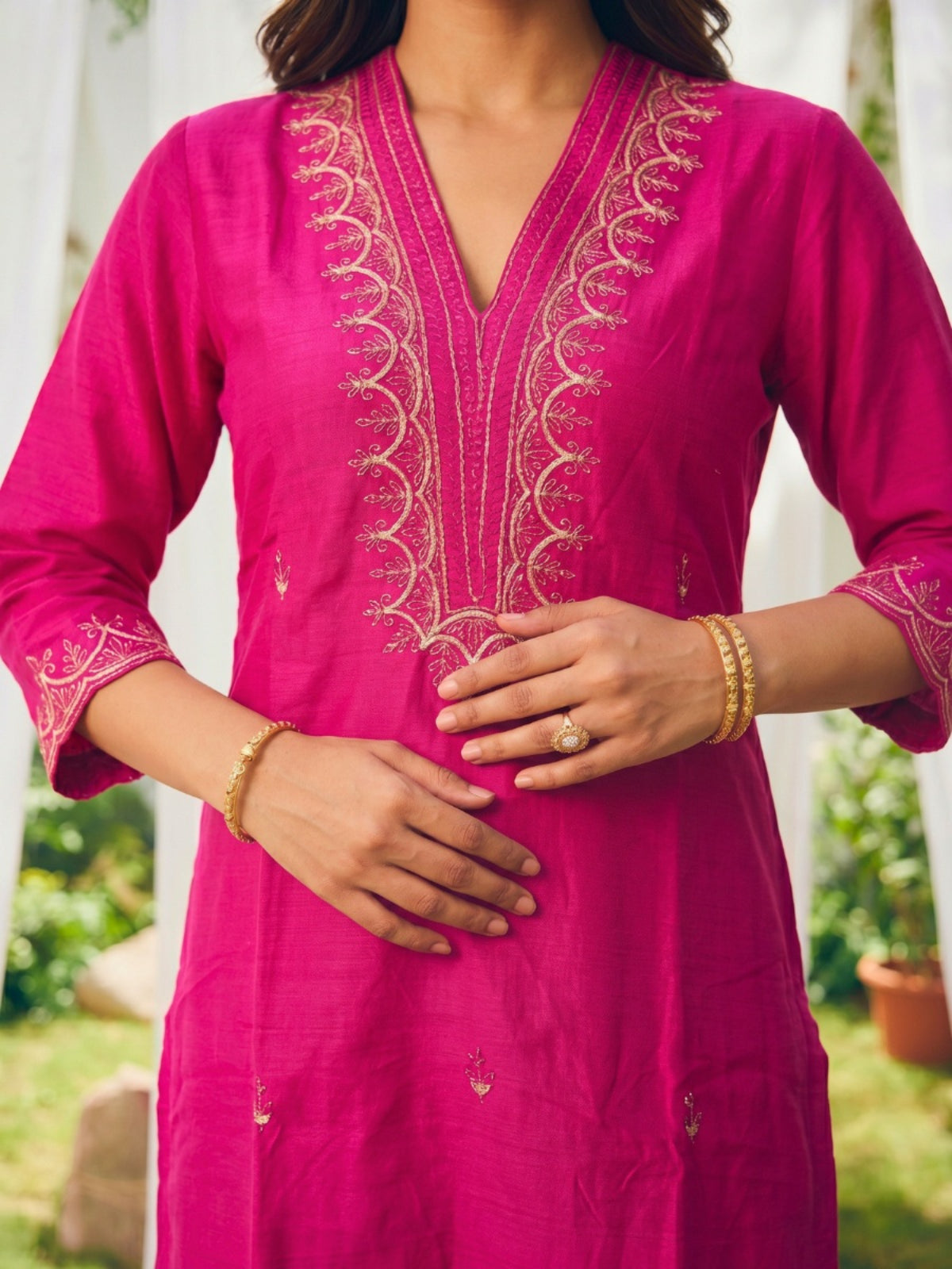 Embroidered Straight Calf Length Kurta With Pant