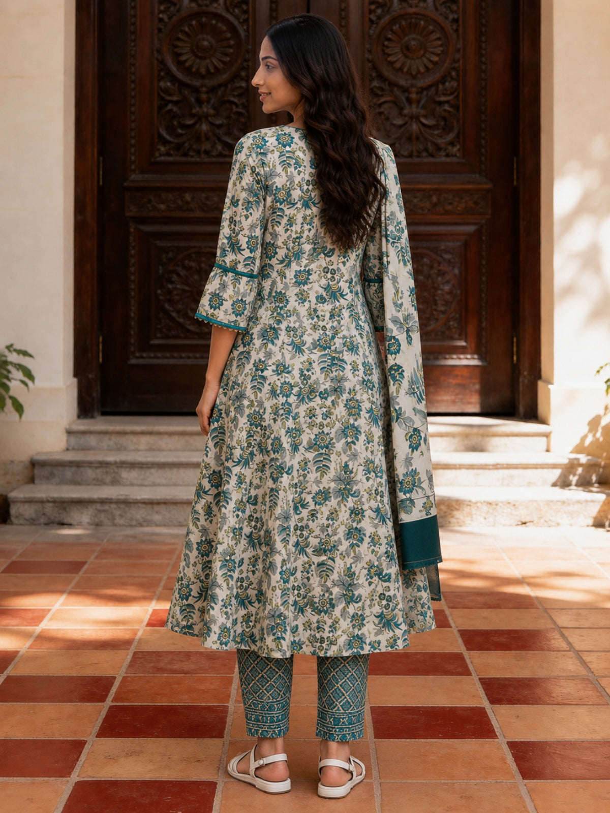 Printed Straight Calf Length Kurta With Pant and Dupatta