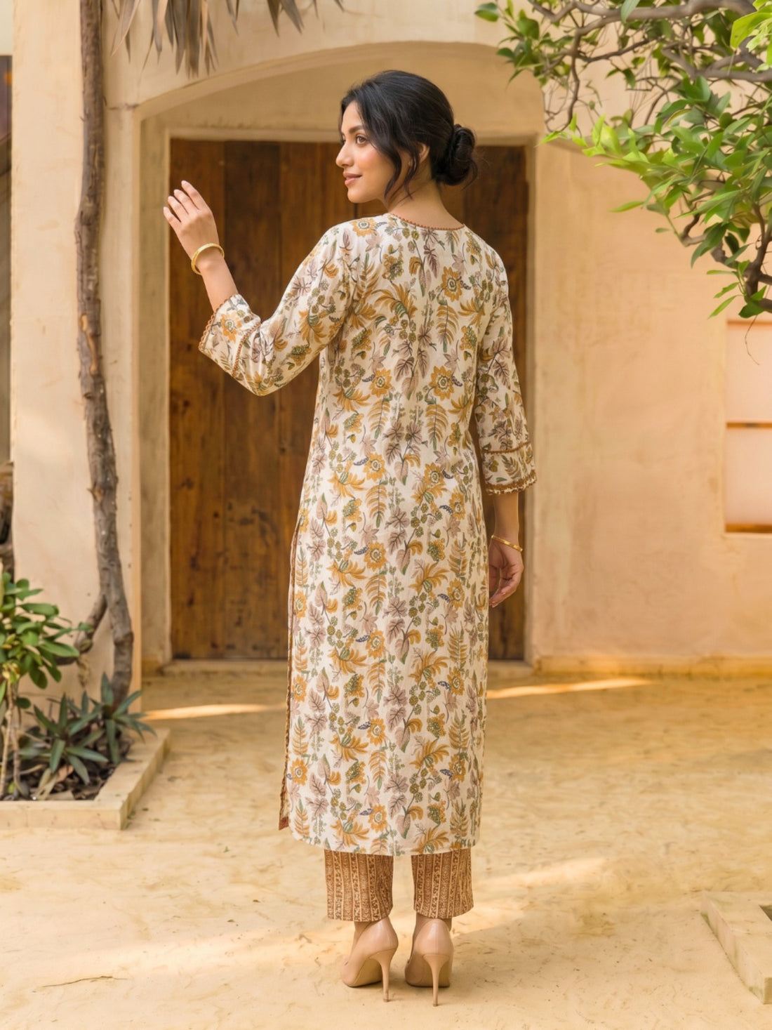Buy Printed Straight Calf Length Kurta With Pant and Dupatta-Rust