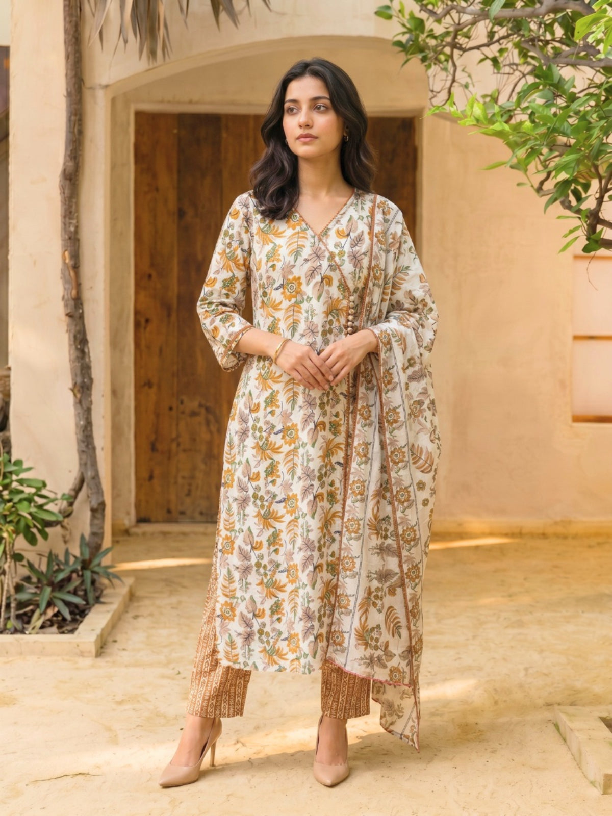 Printed Straight Calf Length Kurta With Pant and Dupatta