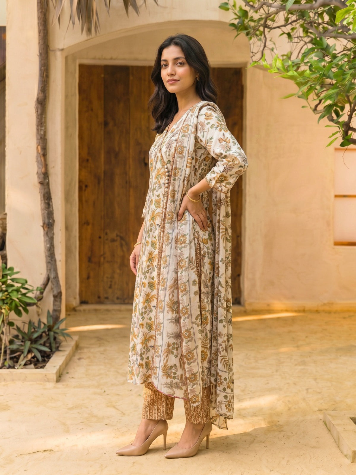 Printed Straight Calf Length Kurta With Pant and Dupatta