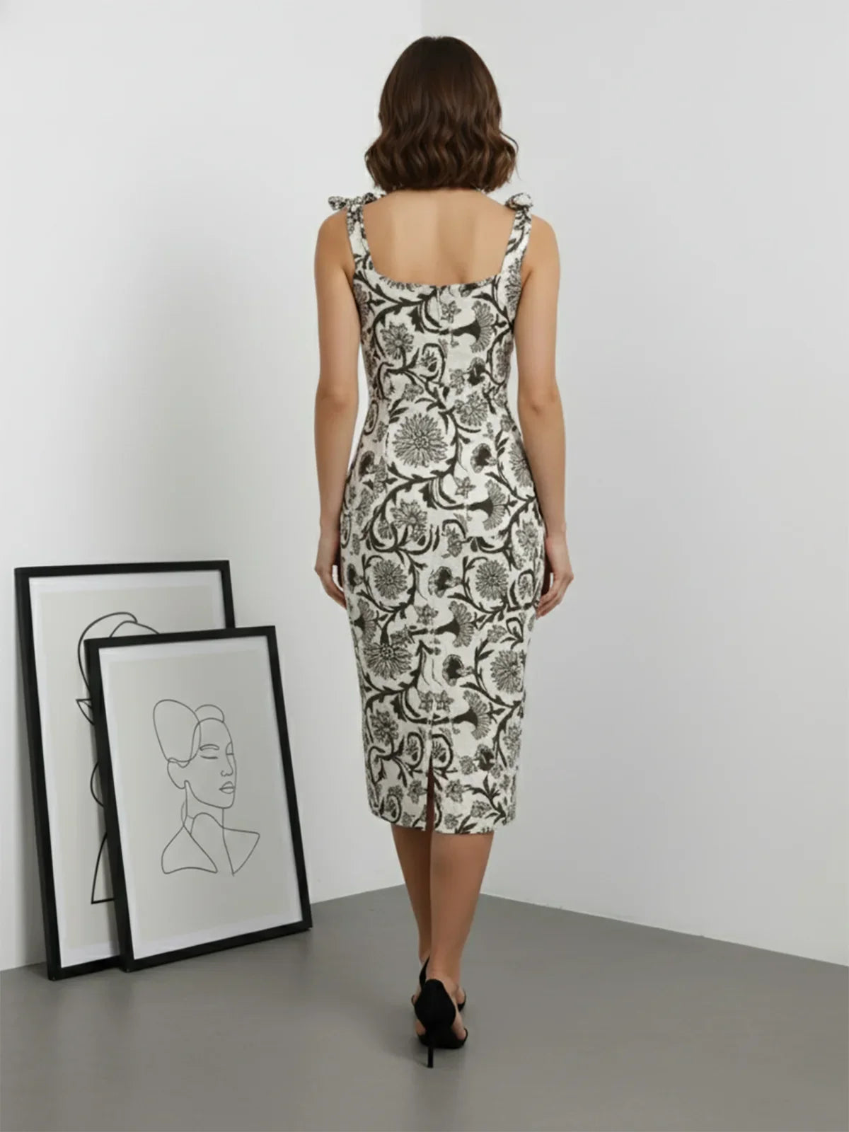 Buy Rayon Printed Bodycone Dress-Brown