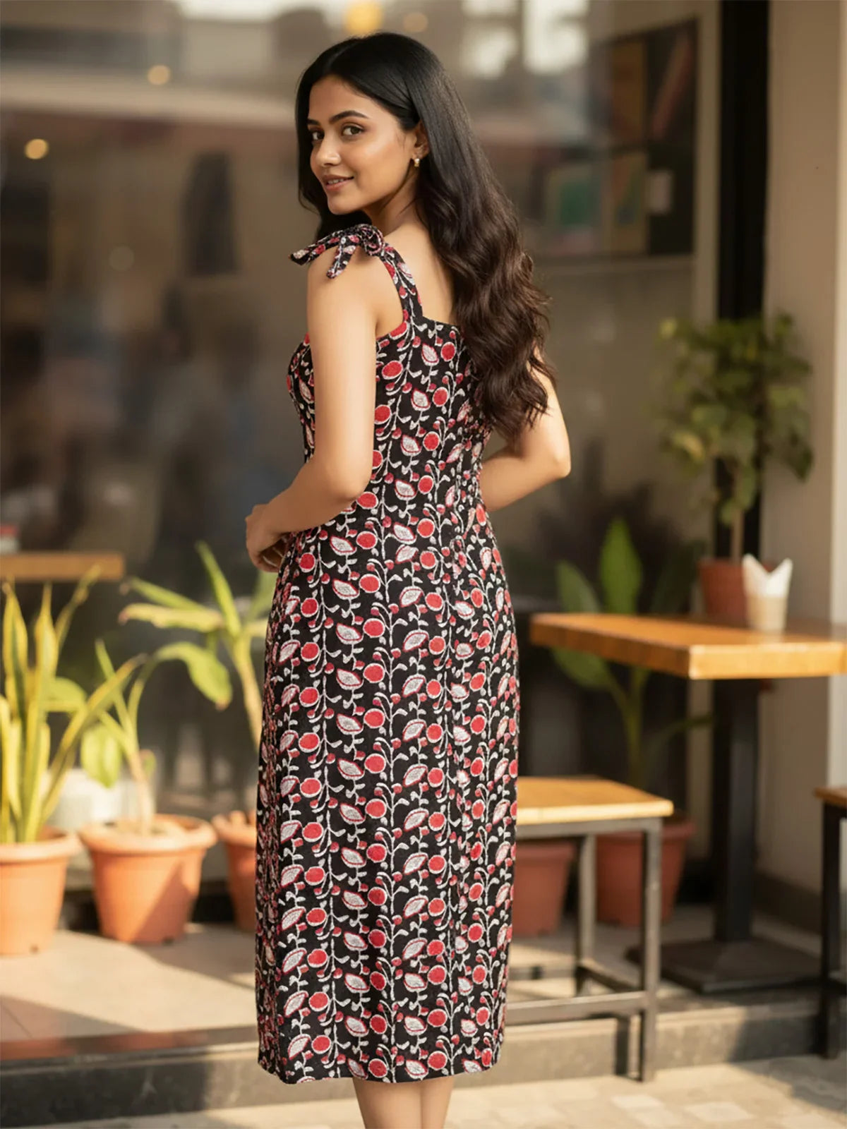 Buy Rayon Printed Bodycone Dress-Black