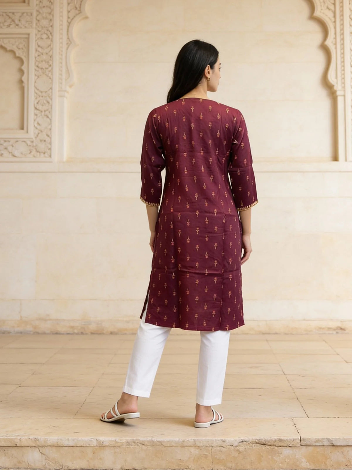 Buy Rayon Embroidered Straight Calf Length Kurta-Wine