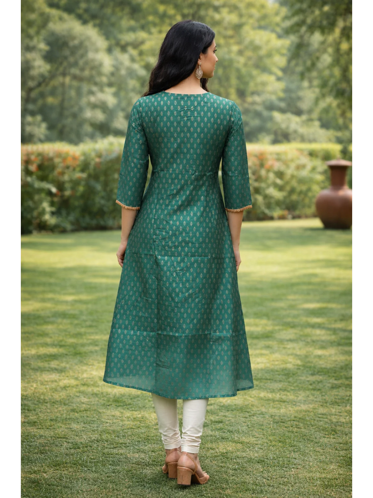 Buy Chanderi Embroidered Anarkali Calf Length Kurta-Teal