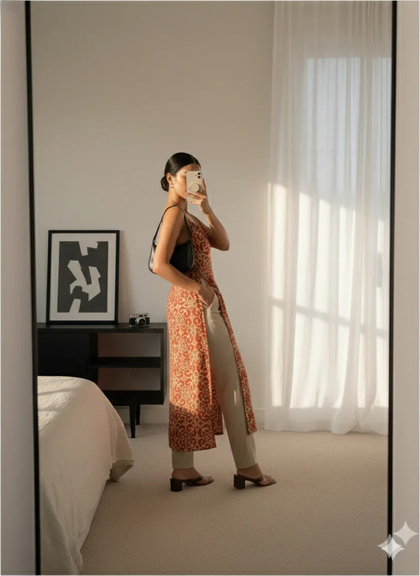 Buy Rayon Printed Straight Kurti-Rust