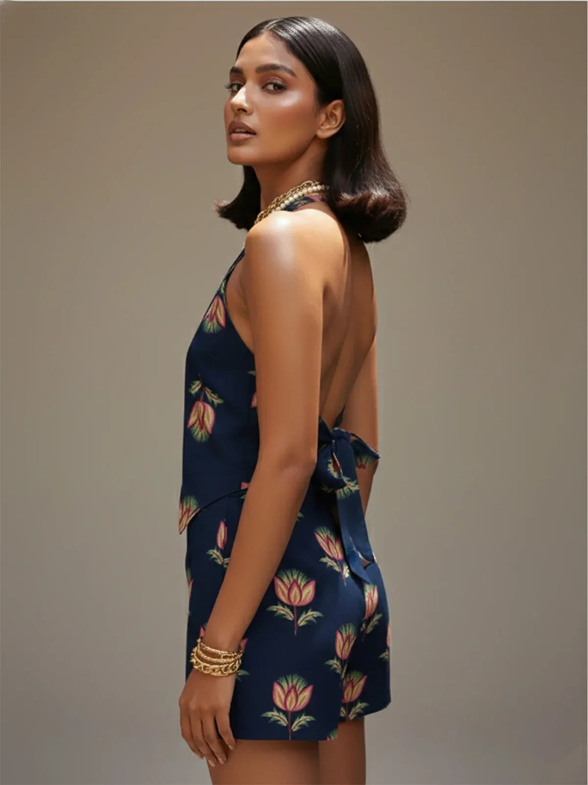 Buy Cotton Flex Printed Mid Waist Skort-Navy Blue