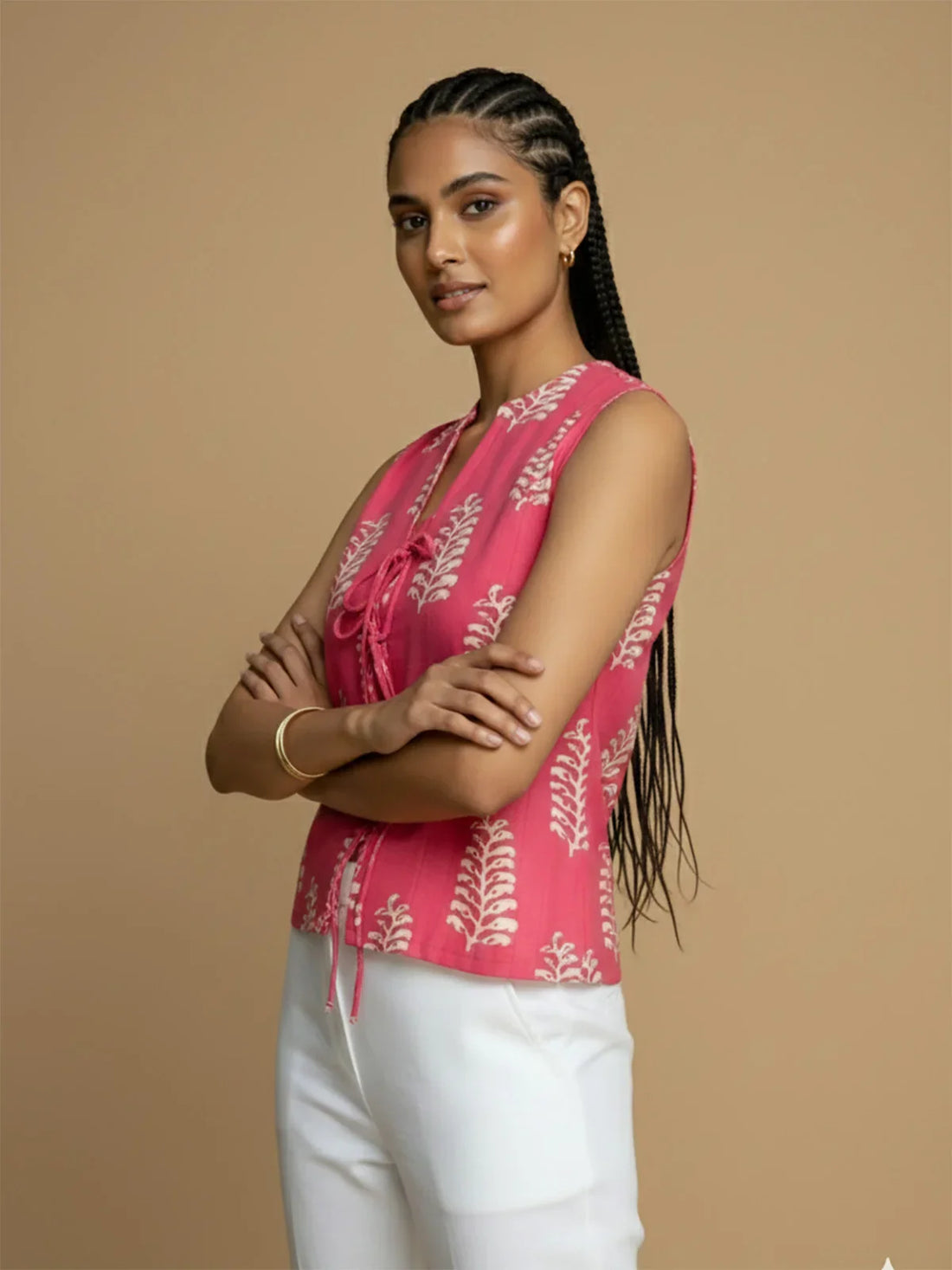 Buy Cotton Cambric Printed Pleated Top-Pink