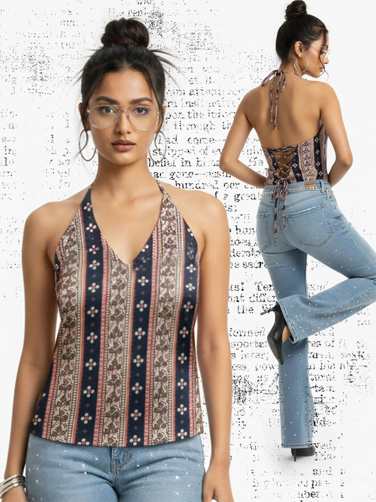 Buy Cotton Cambric Printed Straight Top-Navy Blue