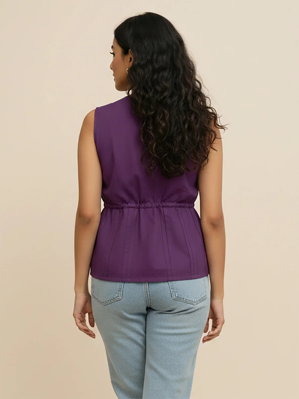 Buy Poly Viscose Solid Peplum Top-Cream