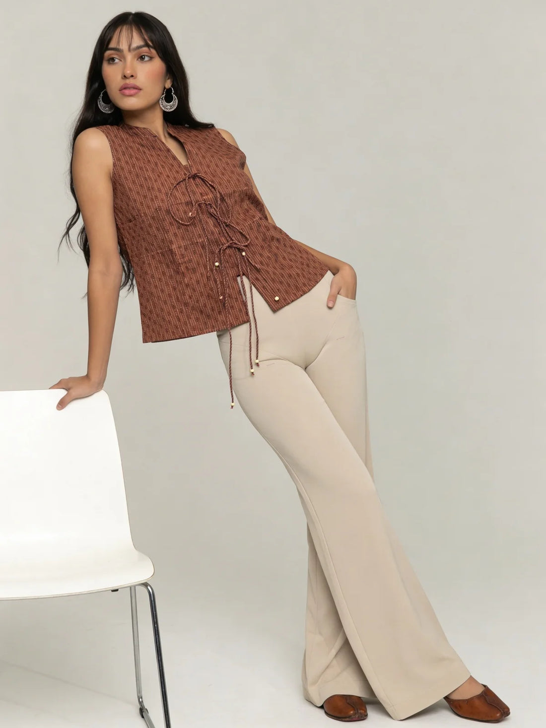 Buy Cotton Printed Pleated Top-Mauve