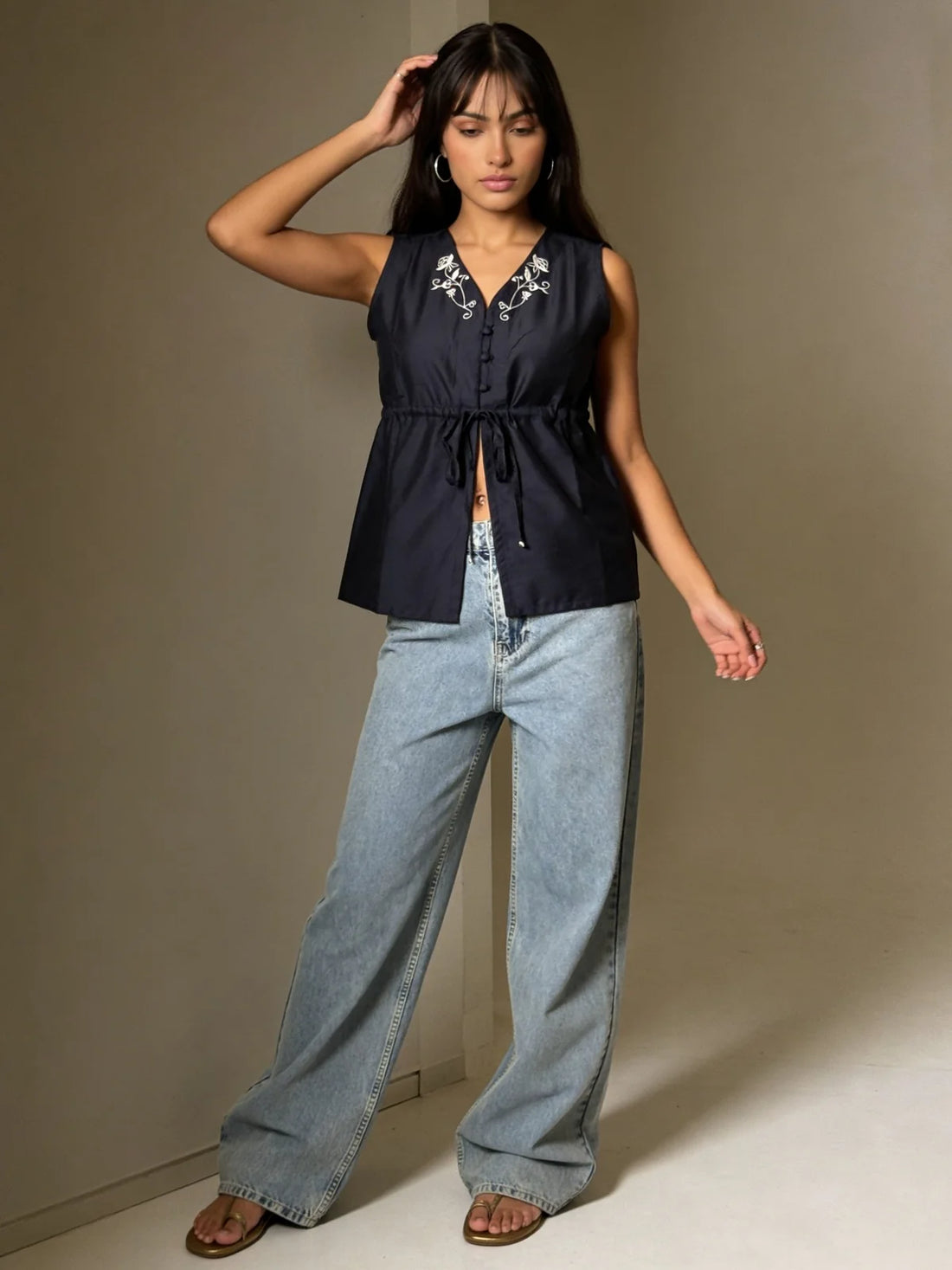 Buy PST Solid Peplum Top-Navy Blue