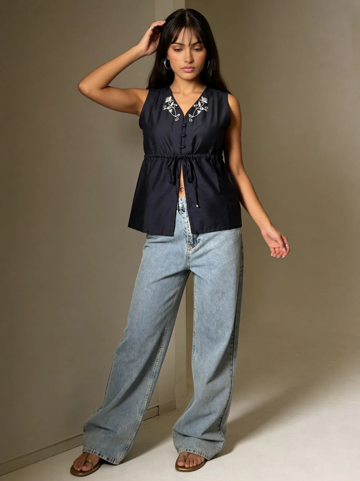 Buy PST Solid Peplum Top-Navy Blue