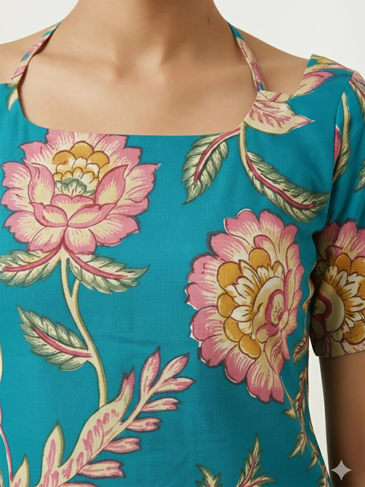 Buy Cotton Cambric Printed Straight Tunic-Turquoise