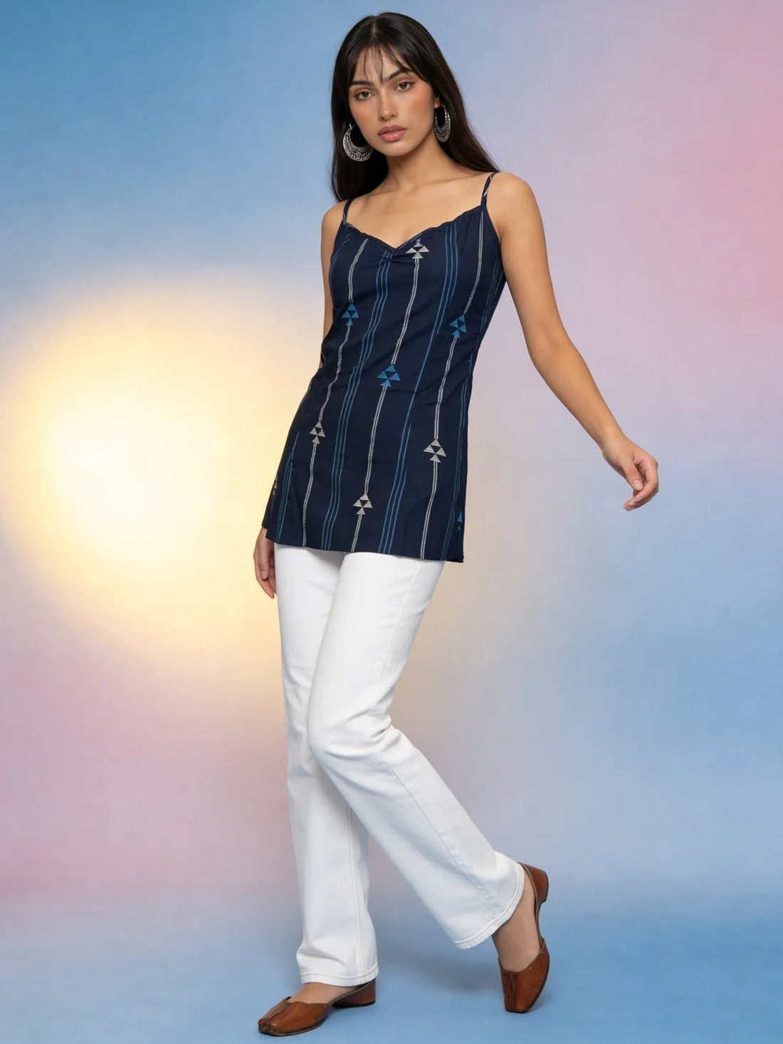 Buy Rayon Printed Straight Tunic-Navy Blue