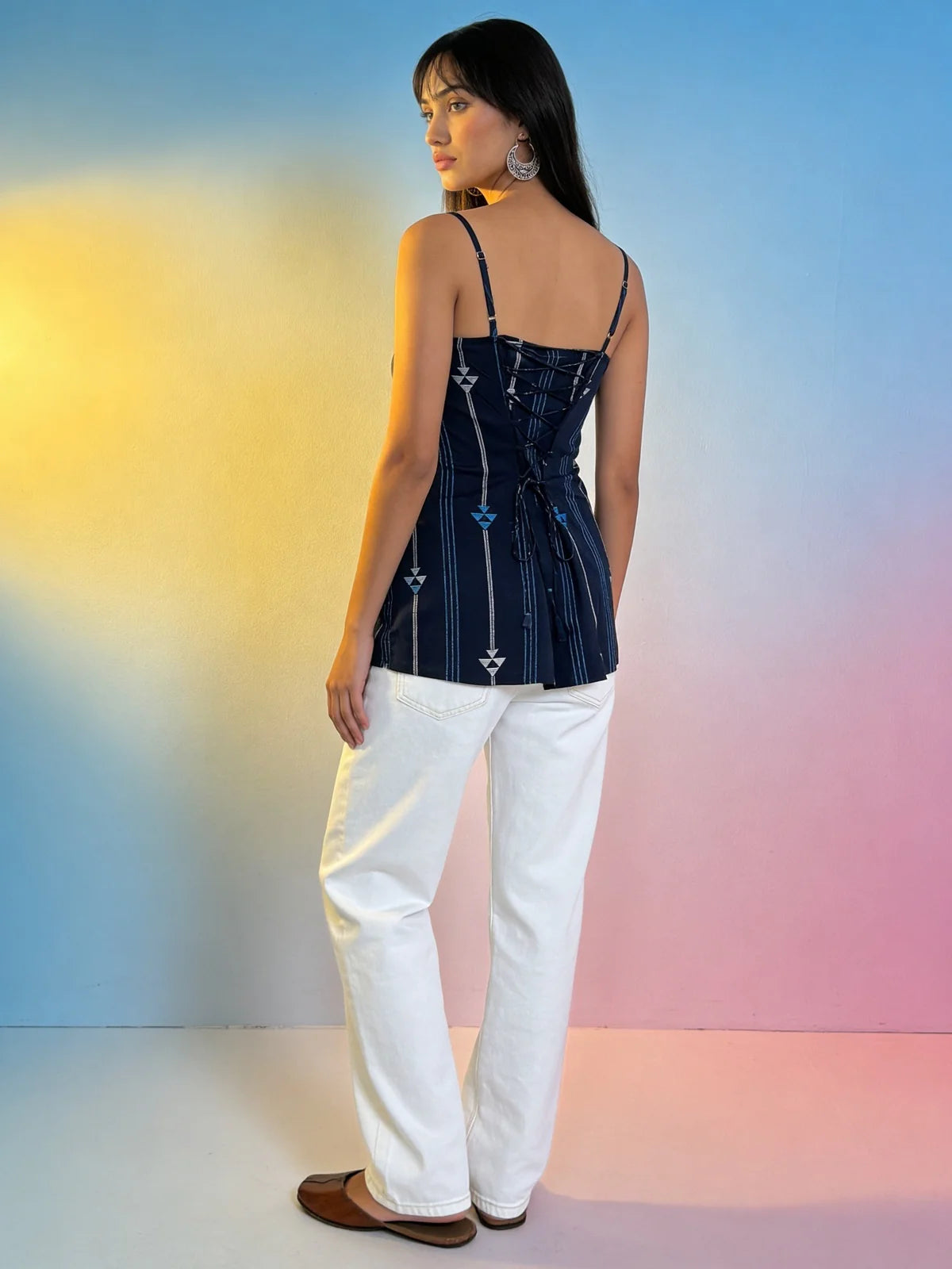 Buy Rayon Printed Straight Tunic-Navy Blue