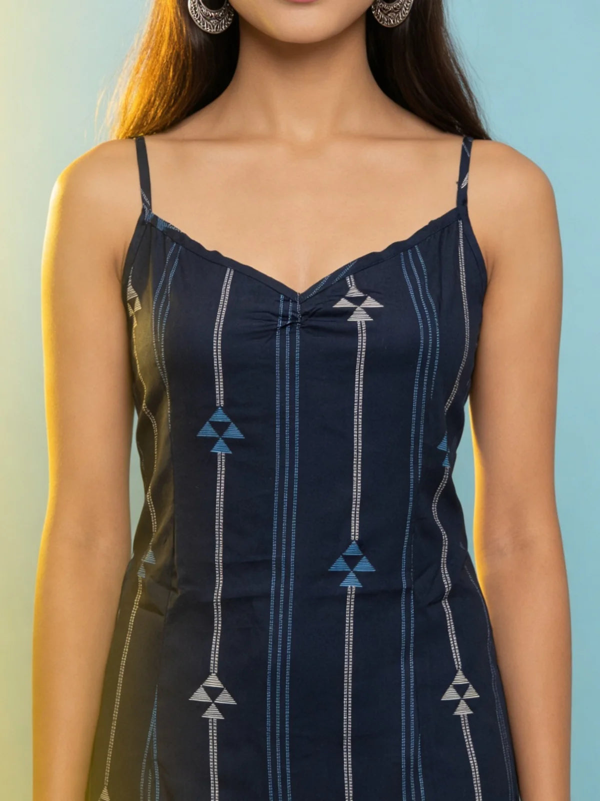 Buy Rayon Printed Straight Tunic-Navy Blue