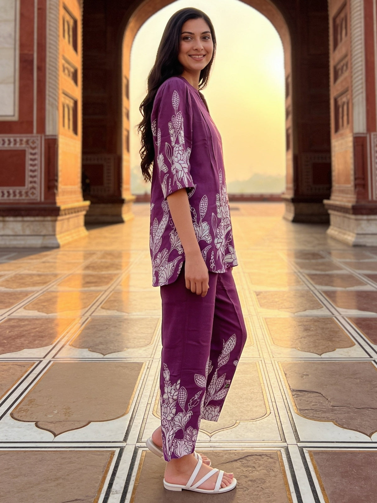 Buy Rayon Printed Straight Co-Ord Set-Mauve