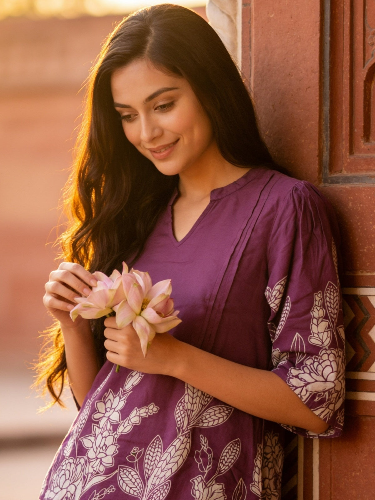Buy Rayon Printed Straight Co-Ord Set-Mauve