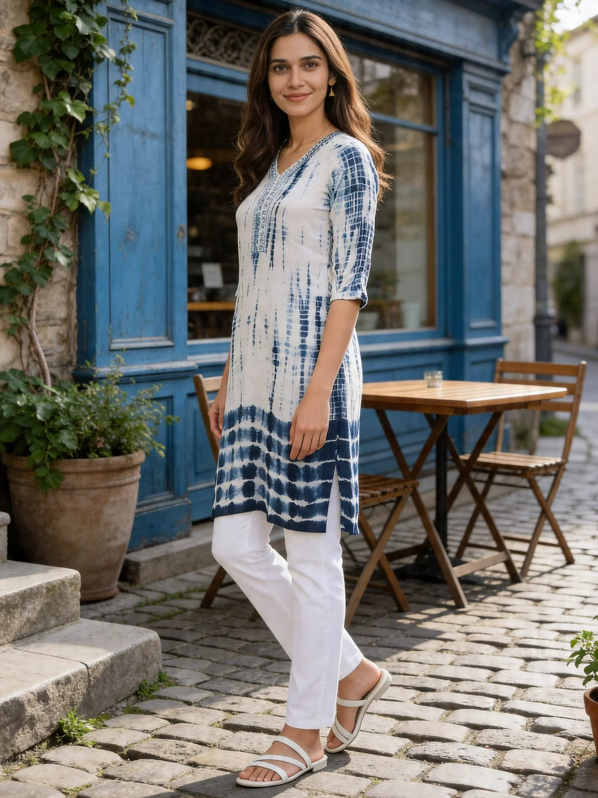 Buy Rayon Embroidered Straight Calf Length Kurta-Blue