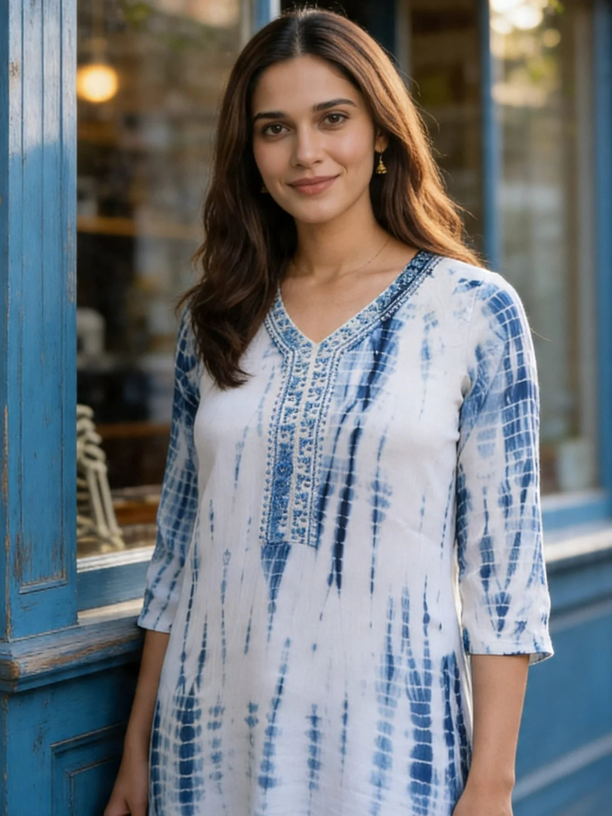 Buy Rayon Embroidered Straight Calf Length Kurta-Blue