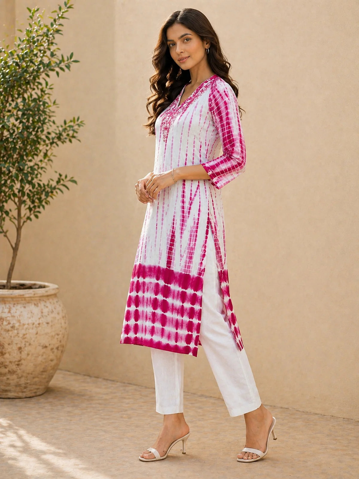 Buy Rayon Embroidered Straight Calf Length Kurta-Magenta