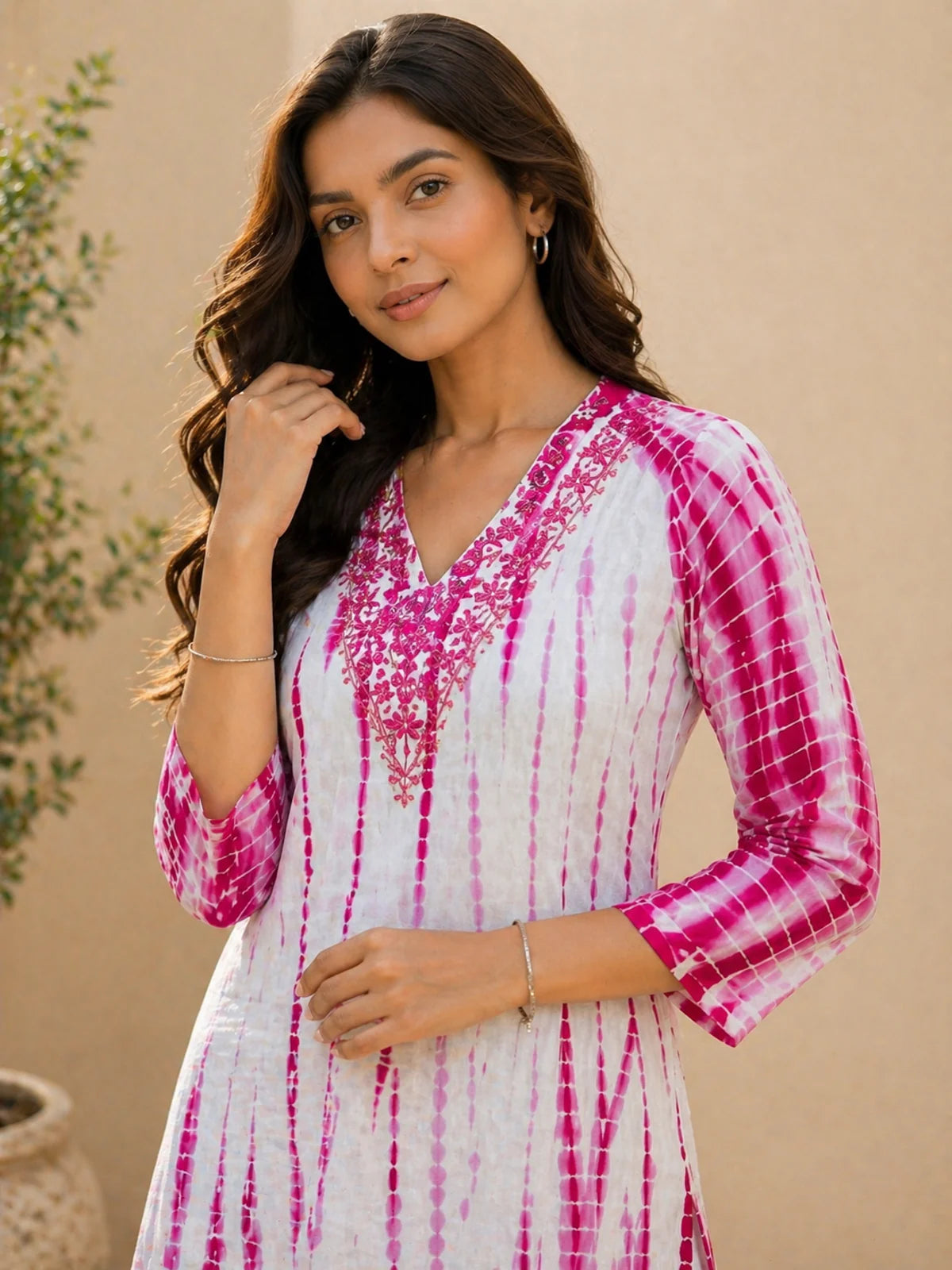 Buy Rayon Embroidered Straight Calf Length Kurta-Magenta