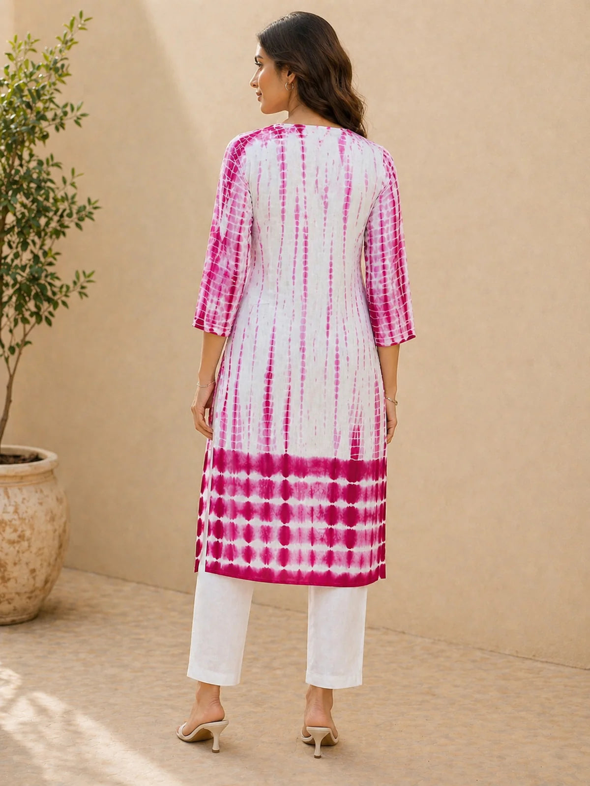 Buy Rayon Embroidered Straight Calf Length Kurta-Magenta