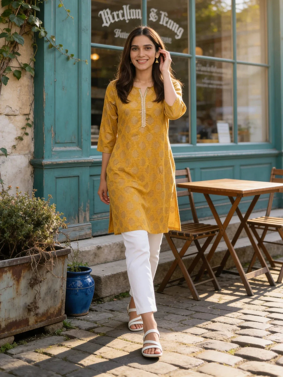 Buy Cotton Printed Straight Knee Length Kurta-Yellow