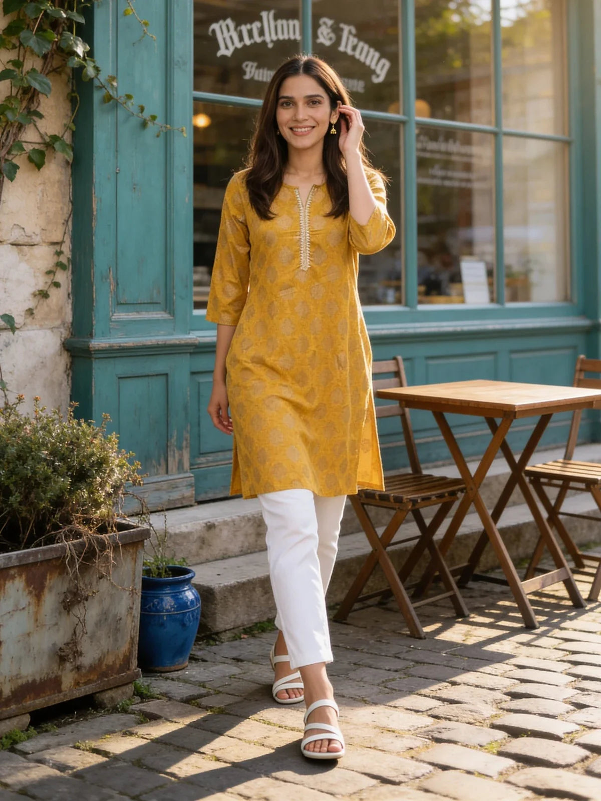 Buy Cotton Printed Straight Knee Length Kurta-Yellow