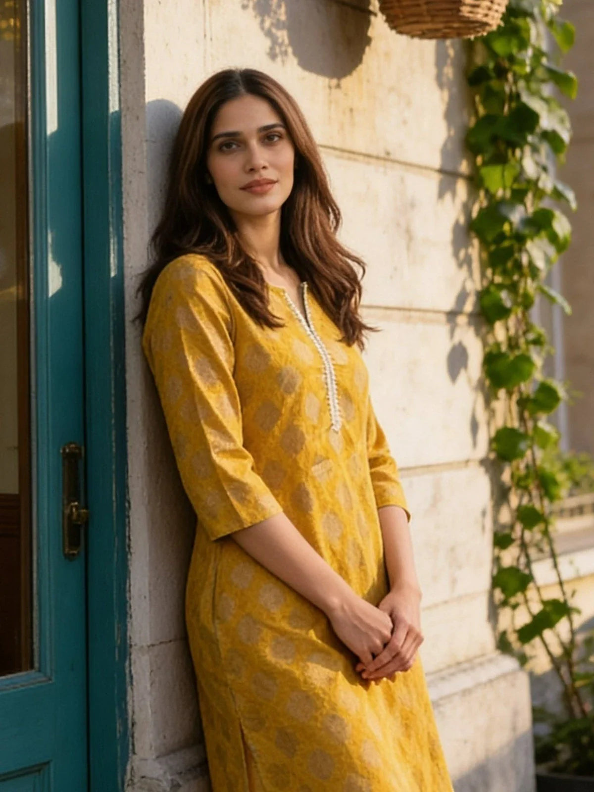 Buy Cotton Printed Straight Knee Length Kurta-Yellow