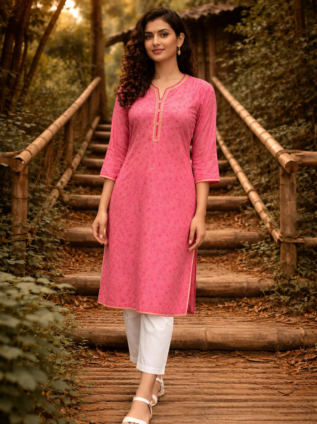 Buy Rayon Embroidered Straight Knee Length Kurta-Pink