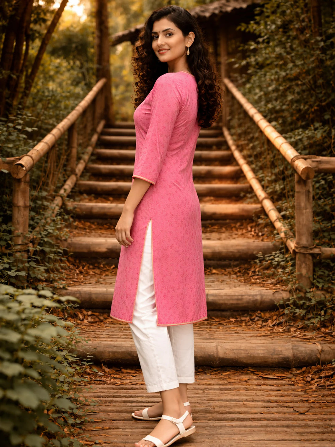 Buy Rayon Embroidered Straight Knee Length Kurta-Pink