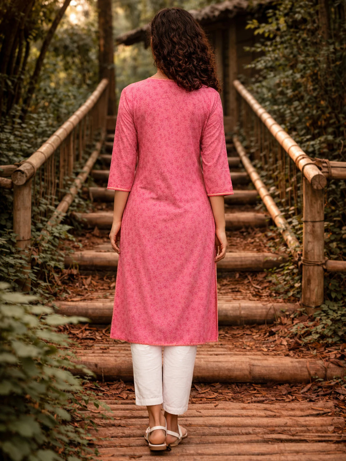 Buy Rayon Embroidered Straight Knee Length Kurta-Pink