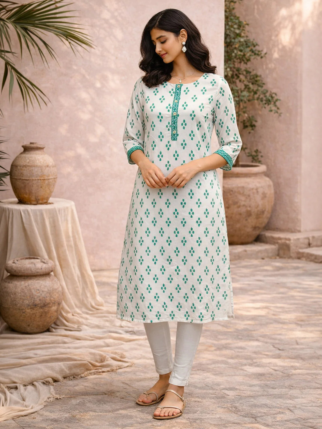 Buy Rayon Printed Straight Knee Length Kurta-Green