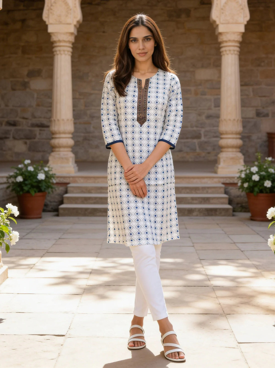 Buy Rayon Printed Straight Knee Length Kurta-Blue
