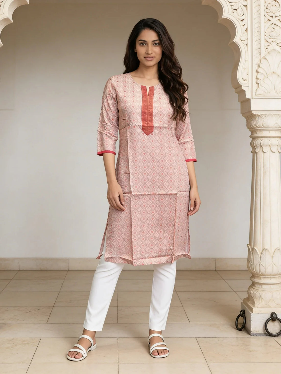 Buy Rayon Printed Straight Knee Length Kurta-Pink