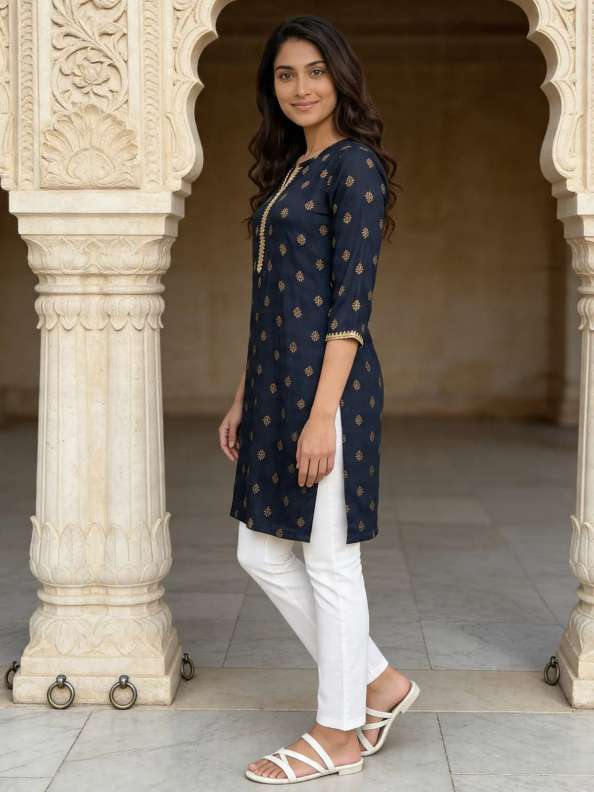 Buy Rayon Embroidered Straight Knee Length Kurta-Blue
