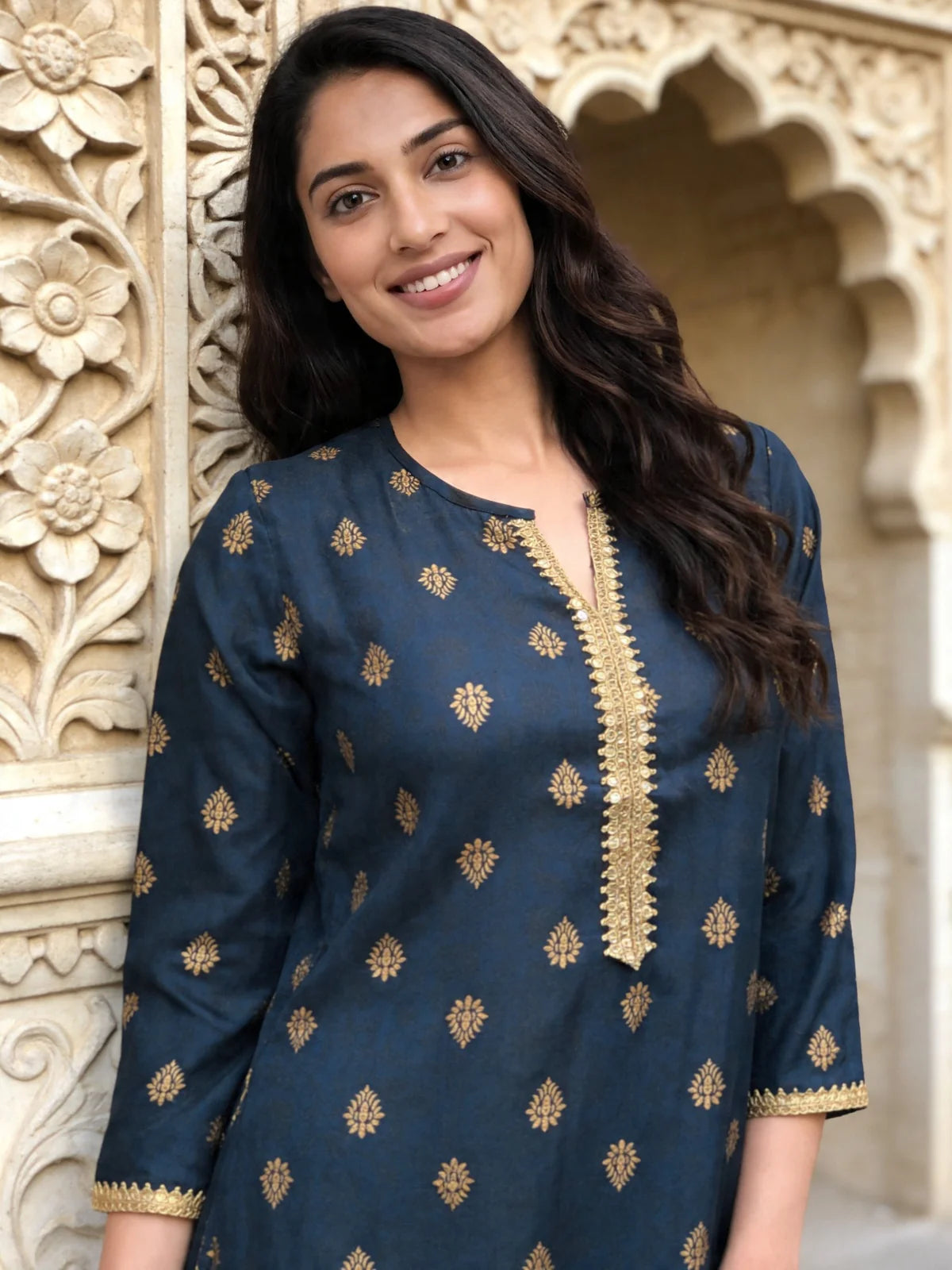 Buy Rayon Embroidered Straight Knee Length Kurta-Blue