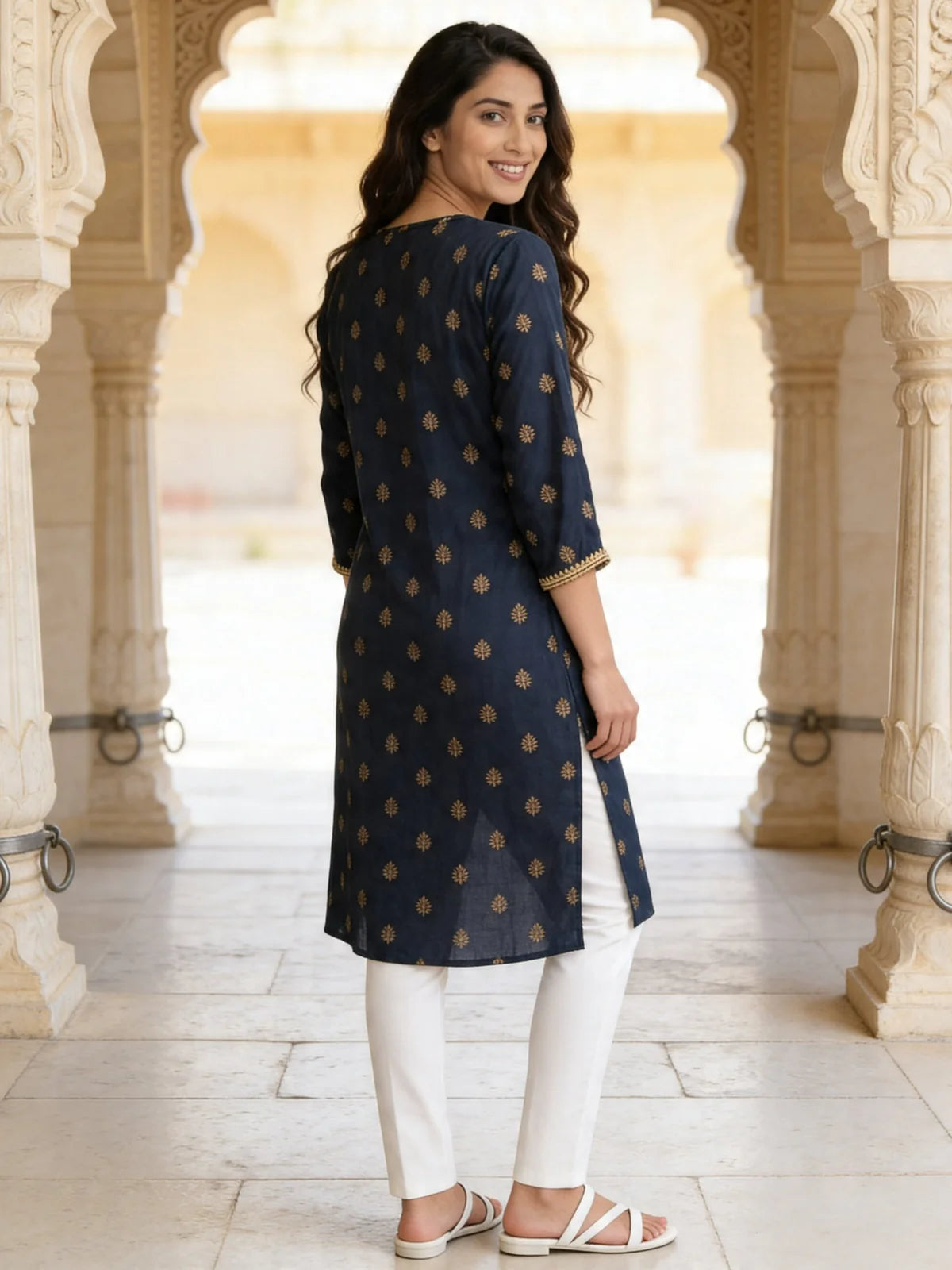 Buy Rayon Embroidered Straight Knee Length Kurta-Blue
