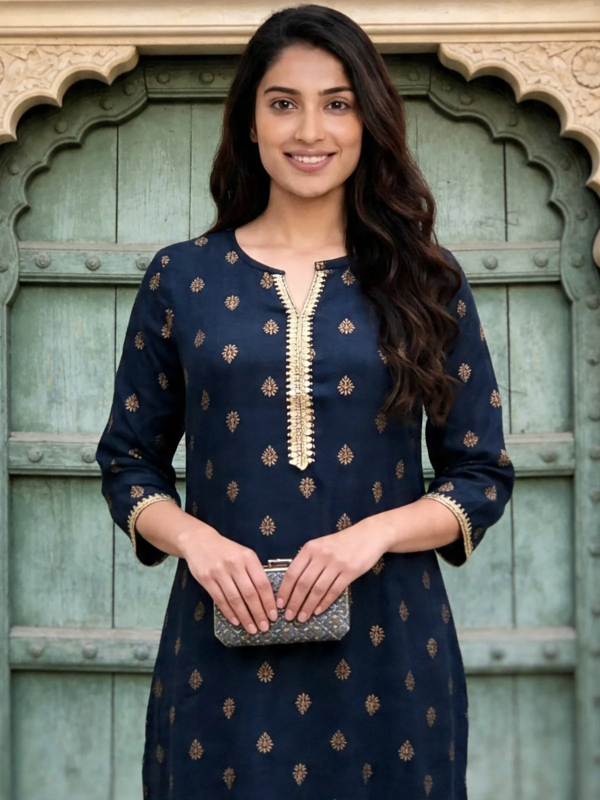 Buy Rayon Embroidered Straight Knee Length Kurta-Blue