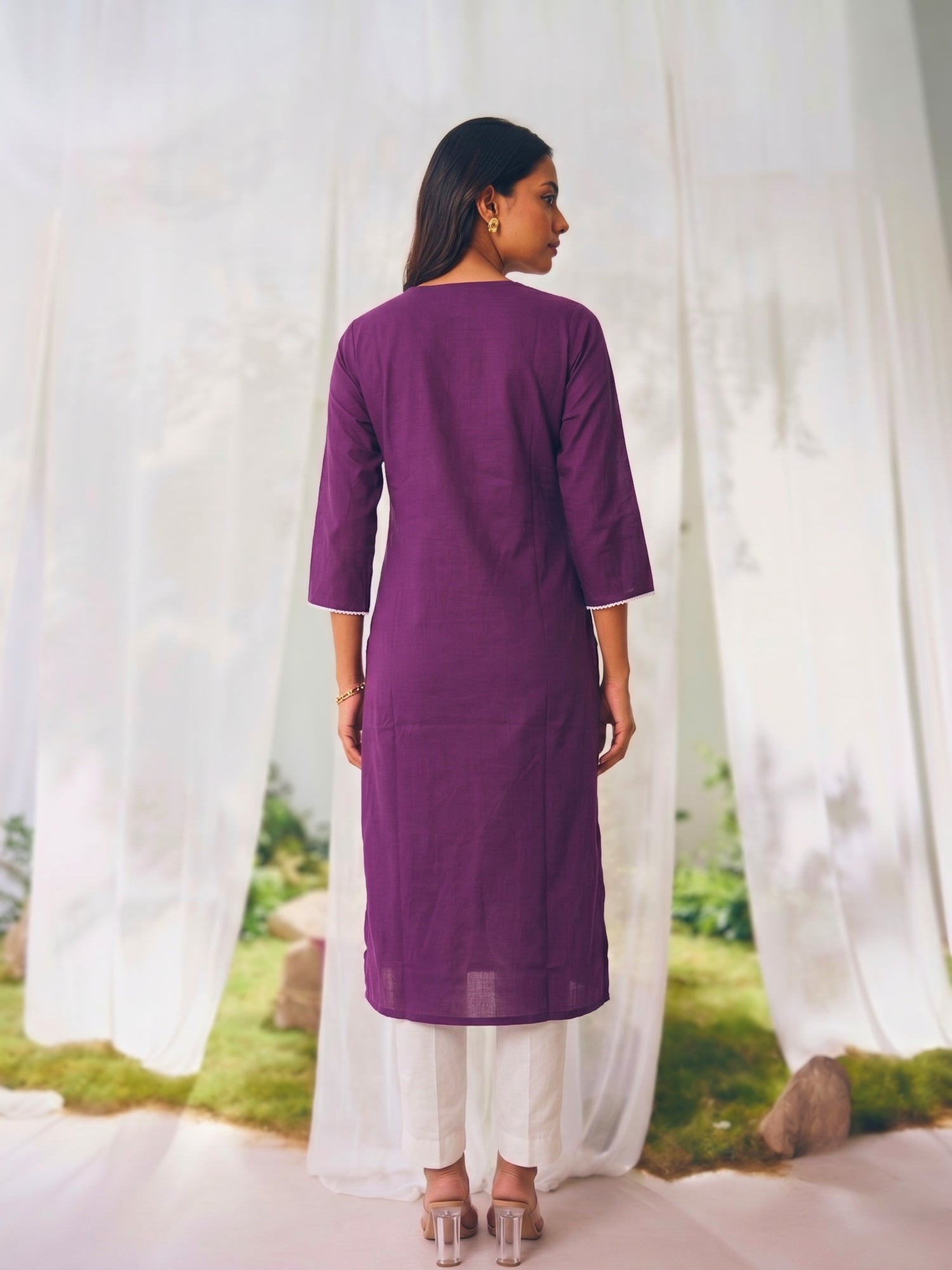 Buy Rayon Embroidered Straight Calf Length Kurta-Wine