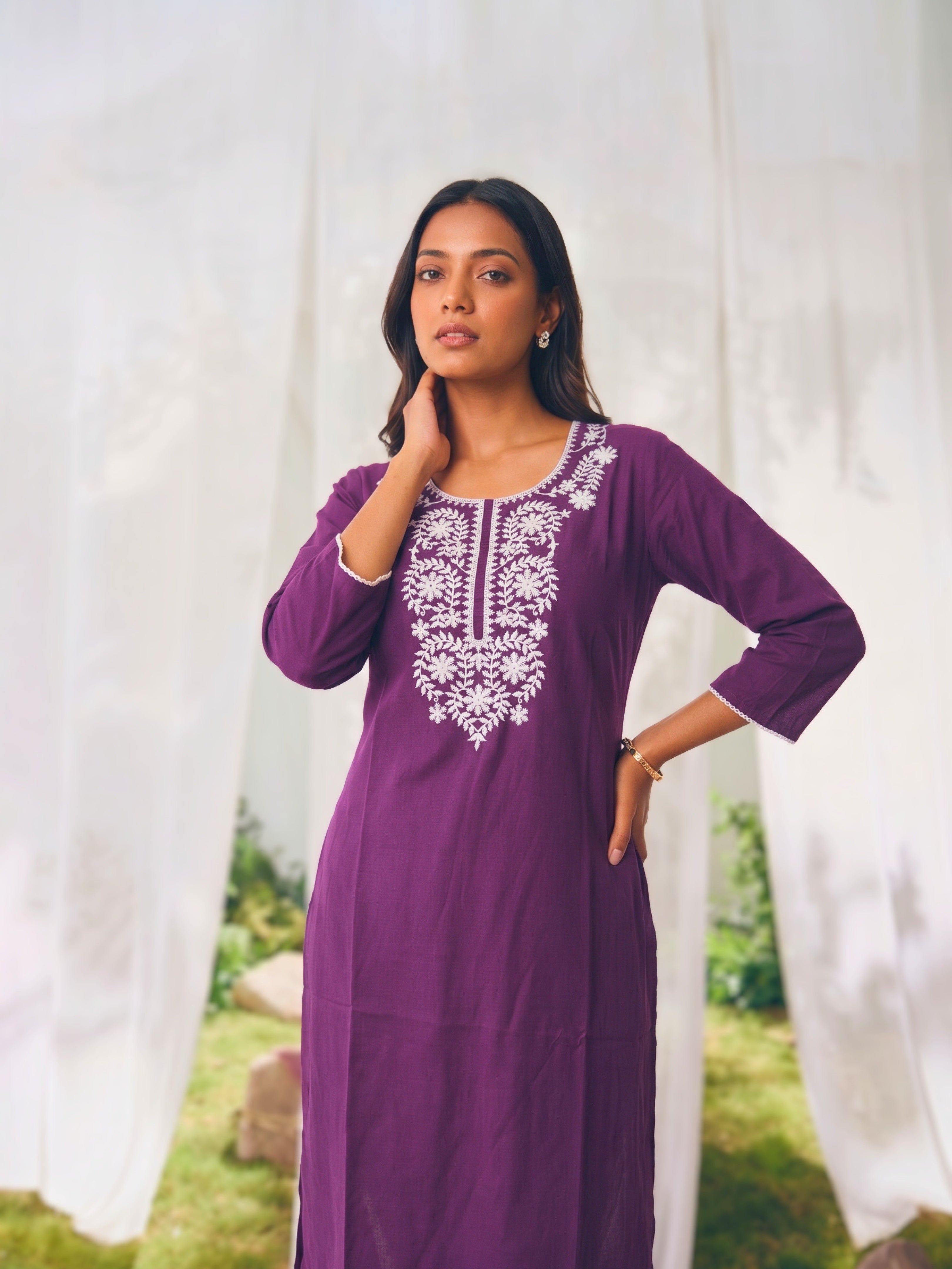 Rayon Embroidered Straight Calf Length Kurta
