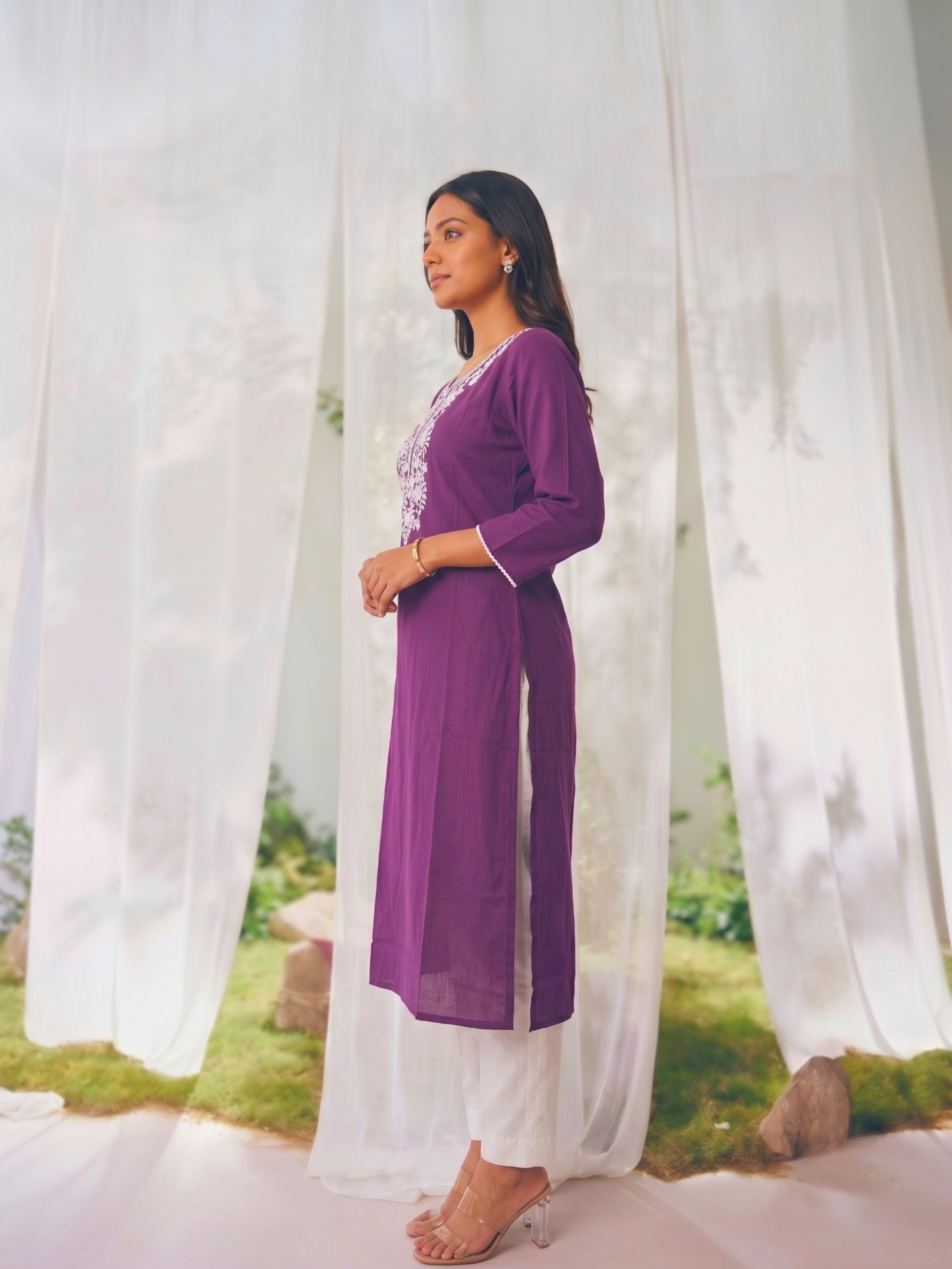 Rayon Embroidered Straight Calf Length Kurta
