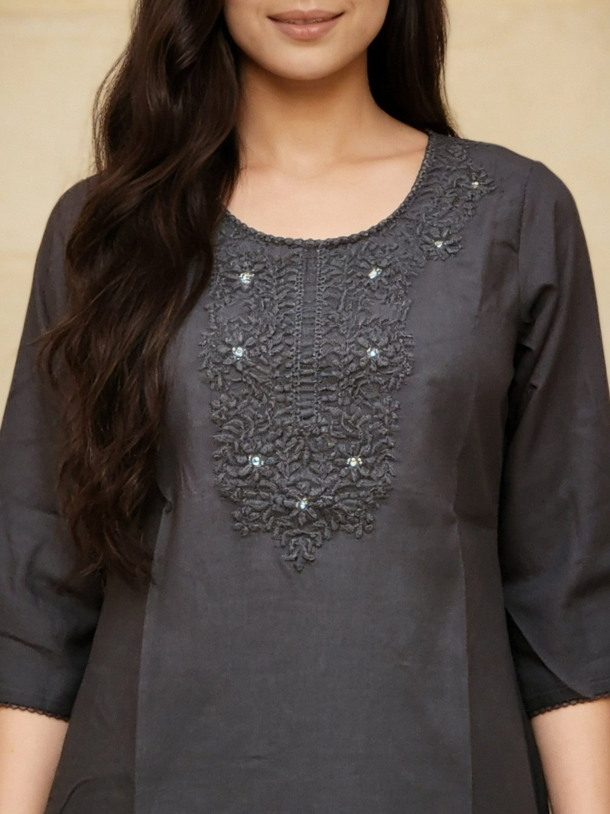 Buy Rayon Embroidered Straight Knee Length Kurta-Black